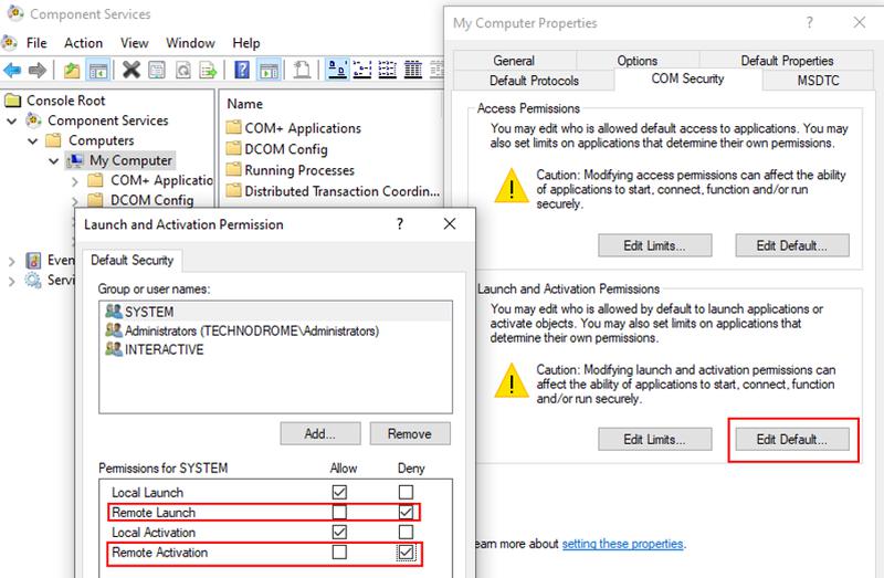 DCOM Set default rules