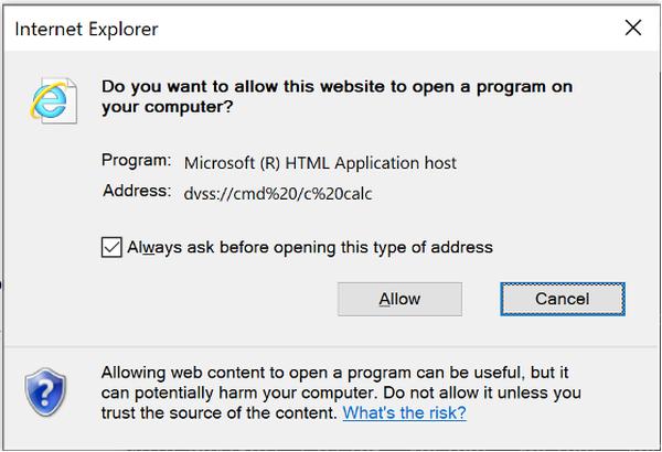 Internet Explorer warning message