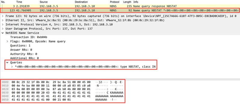 WireShark request of NBTSTAT