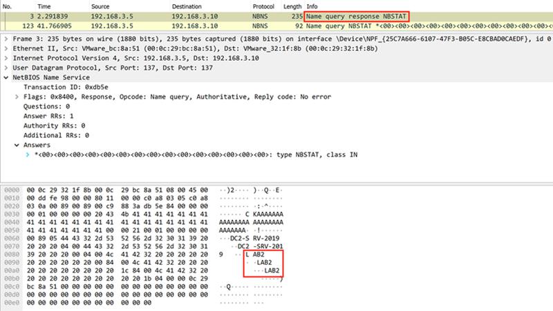 WireShark response of NBTSTAT